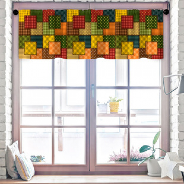 1PC floral short curtain kitchen curtain half curtain cross-border Christmas small window decoration polyester cotton