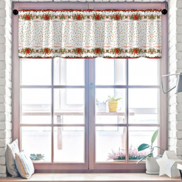 1PC floral short curtain kitchen curtain half curtain cross-border Christmas small window decoration polyester cotton
