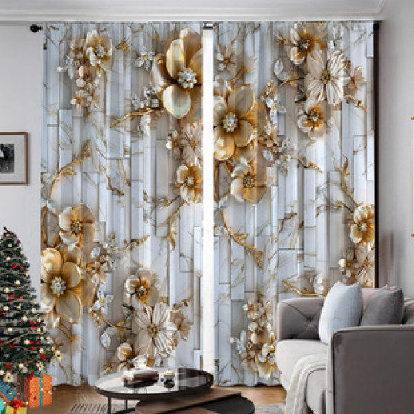 Cross border hot selling manufacturer direct sales digital printing Amazon hot selling Christmas element curtains