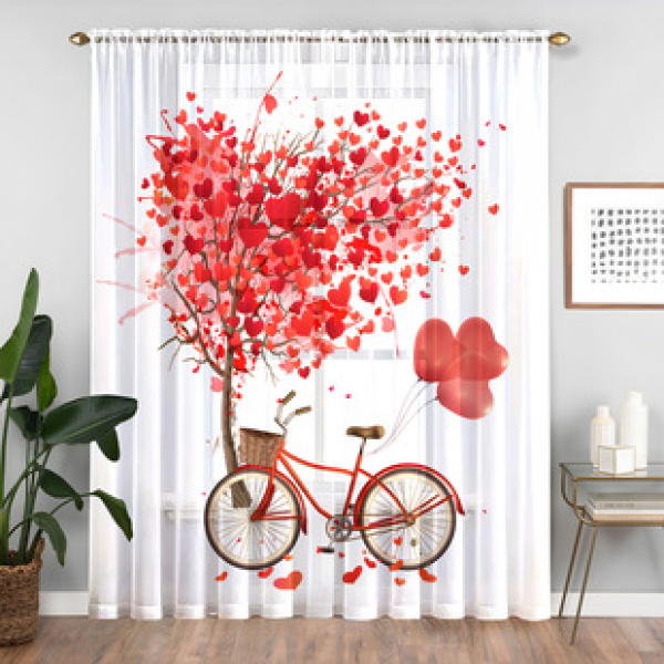 1pc New Valentine's Day Love Window Screen 3D Digital Printing Bedroom Living Room Decoration Rod Window Screen