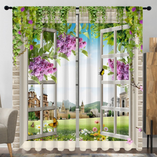 2PCS City Scene Curtain Factory Delivers 3D Digital Printing Cross border Amazon Curtain Hot Selling Pattern