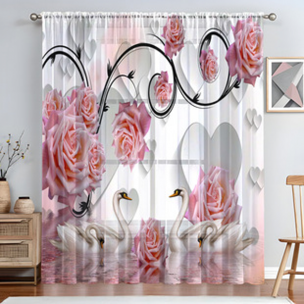 1pc New Valentine's Day Love Window Screen 3D Digital Printing Bedroom Living Room Decoration Rod Window Screen