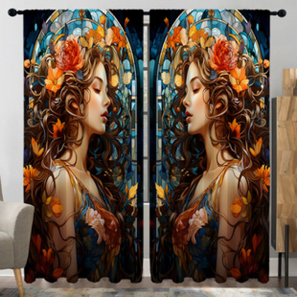 2PCS Animal and Plant Landscape Series Curtains Factory OEM 3D Digital Printing Cross border Amazon Curtains Hot Selling Flowers