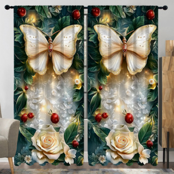 2PCS animal and plant scenery curtain factory distributes 3D digital printing cross-border Amazon curtains hot selling flowers