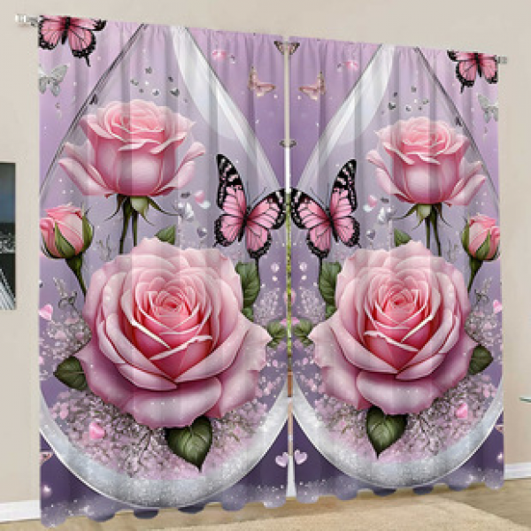 2PCS animal and plant scenery curtain factory distributes 3D digital printing cross-border Amazon curtains hot selling flowers