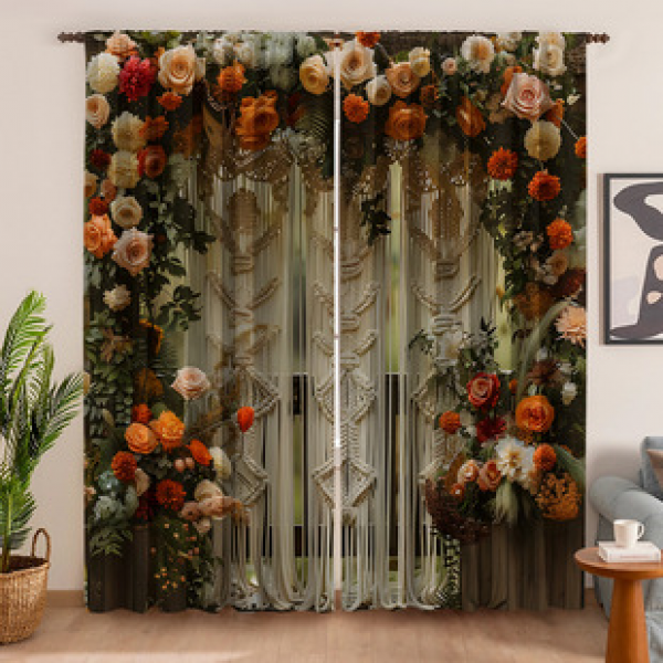 2PCS Flower Character Curtain Factory OEM 3D Digital Printing Cross border Amazon Curtain Hot Selling Pattern