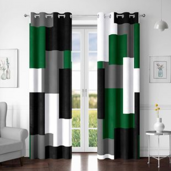 2025 New Checkered Full Light Blocking Film 3D Digital Printing Personalized Curtains Overseas Warehouse Delivery Cross border Windows