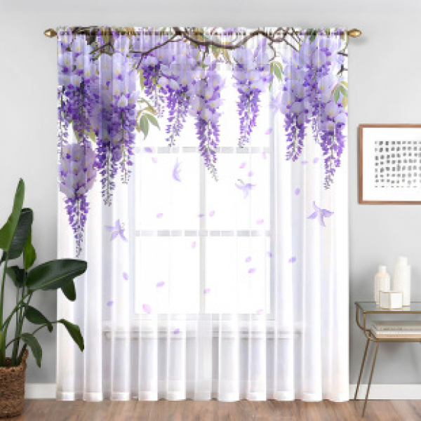 1pc new colorful floral window screen 3D digital printing bedroom living room decoration manufacturer direct sales through pole window screen