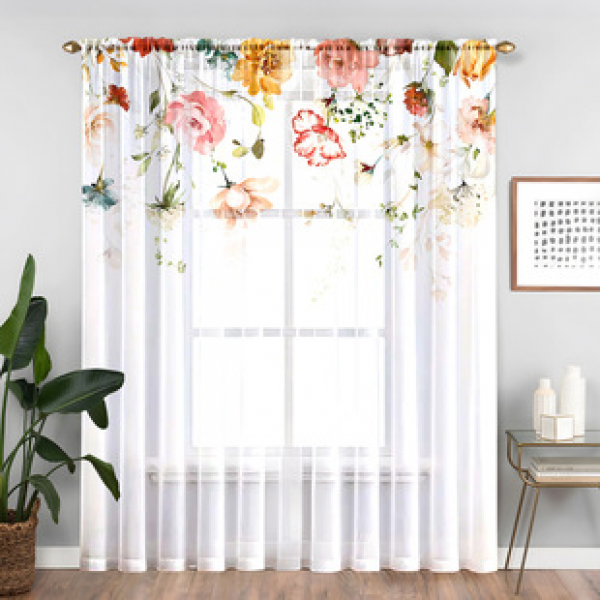 1pc new floral pattern window screen 3D digital printing manufacturer direct sales bedroom living room decoration pole through window screen