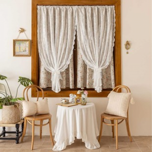 1PC new double-layer blackout curtain, gauze curtain, summer orange flower, 100% full blackout double-layer composite