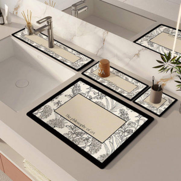 Bathroom diatomaceous earth drain pad, washbasin countertop absorbent pad, faucet specific absorbent splash proof pad