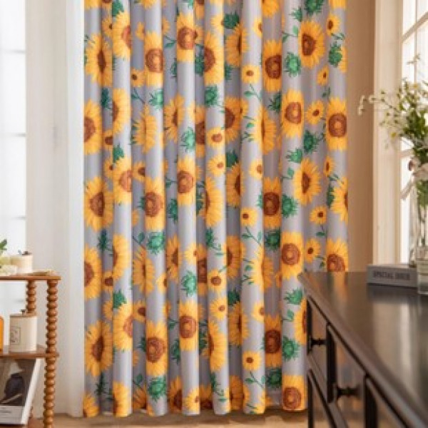 2PCS Sunflower Curtain Factory Delivers 3D Digital Printed Curtain Products for Cross border Amazon Sales
