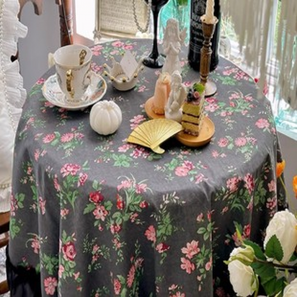 2025 New Product Black Flower and Black Yarn Edge Tablecloth Anti scalding Tablecloth Tea Table Cloth