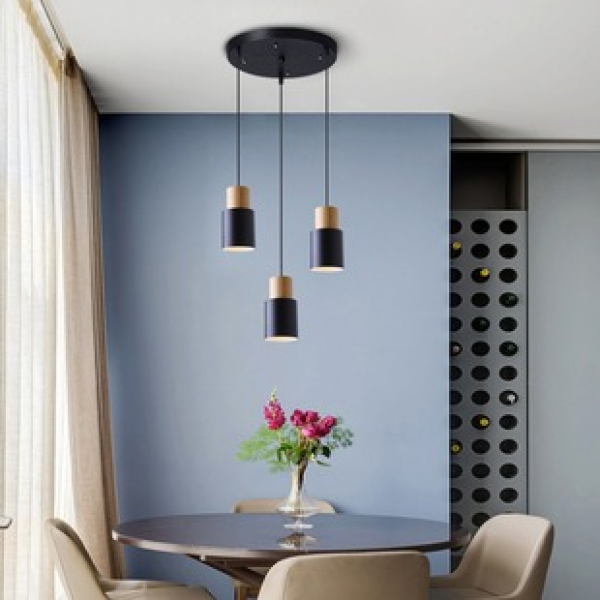Nordic Bar Simple Dining Bar Living Room Straight Tube Small Pendant Creative Bedroom Bedhead Macaron Small Wooden Pendant