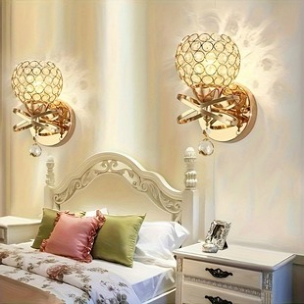 Modern minimalist wrought iron crystal wall lamp, hotel room bedside lamp, living room bedroom decorative lighting, LED lamp