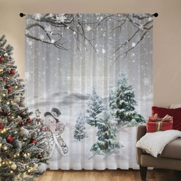 1pc new Christmas series window screen 3D digital printing manufacturer direct sales bedroom living room decoration pole through window screen