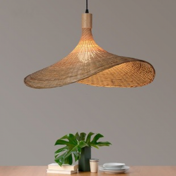 Cross border bamboo woven pendant light, new Chinese tea room rattan art, Southeast Asian Japanese lighting fixtures, straw hat lights, staircase bamboo art lights