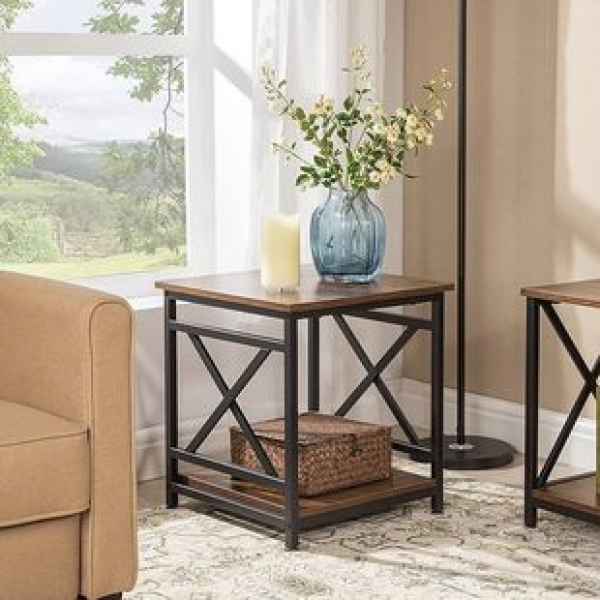 Factory direct sales American retro square edge bedside table, two-story living room iron edge table, side design storage table