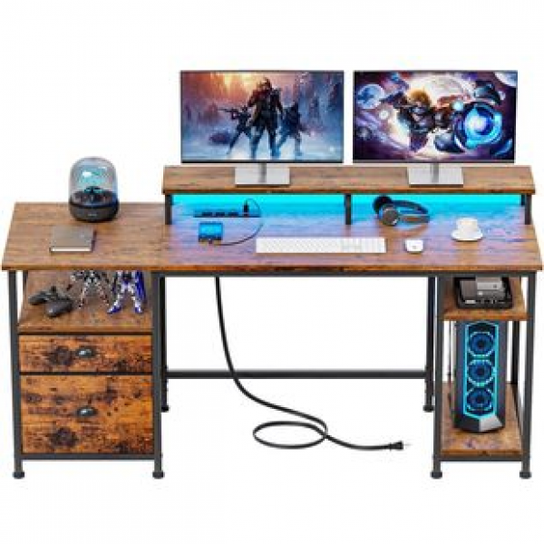 Cross border factory direct sales office desk with LED lights and power sockets, foldable computer desk, gaming desk, writing desk