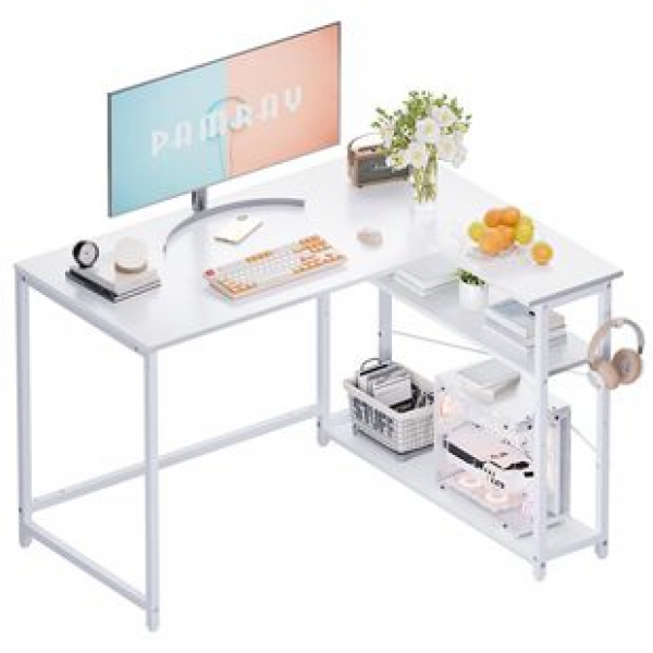 L-shaped computer desk with double-sided storage rack, small corner desk, home office, bedroom, writing, learning desk, factory direct sales