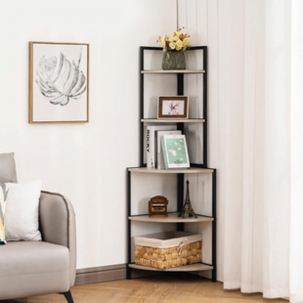 Factory direct sales rural style corner storage rack display plant rack with metal frame industrial corner bookshelf