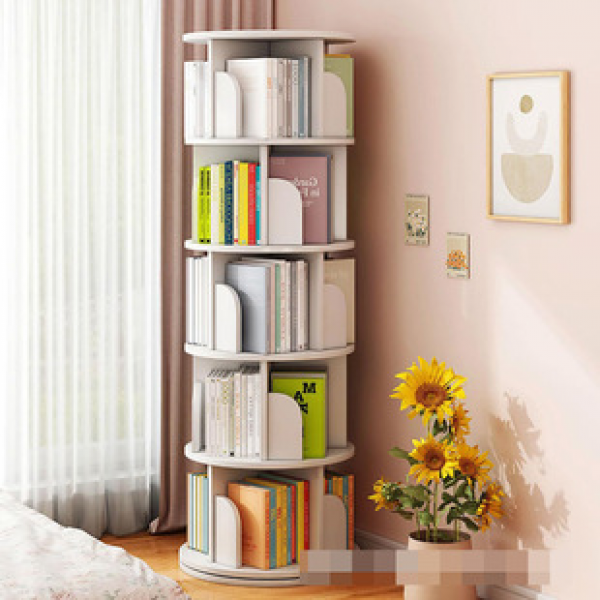 360 degree rotating bookshelf for home living room, movable floor standing storage rack, simple and durable picture book rack, wall mounted bookshelf