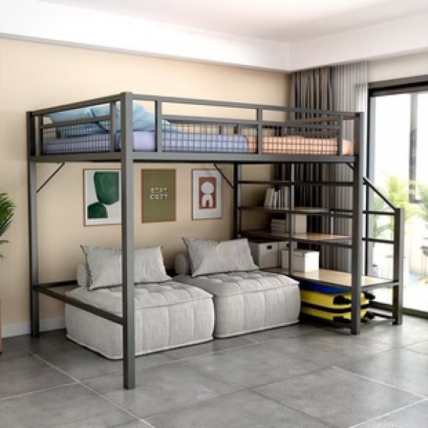 Iron elevated bed, small-sized unit, bunk bed, space saving metal bed, apartment bunk bed, Amazon bestseller