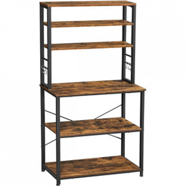 Cross border kitchen furniture, iron wood combined with industrial style panel furniture, microwave oven storage bag, 6-layer storage cabinet