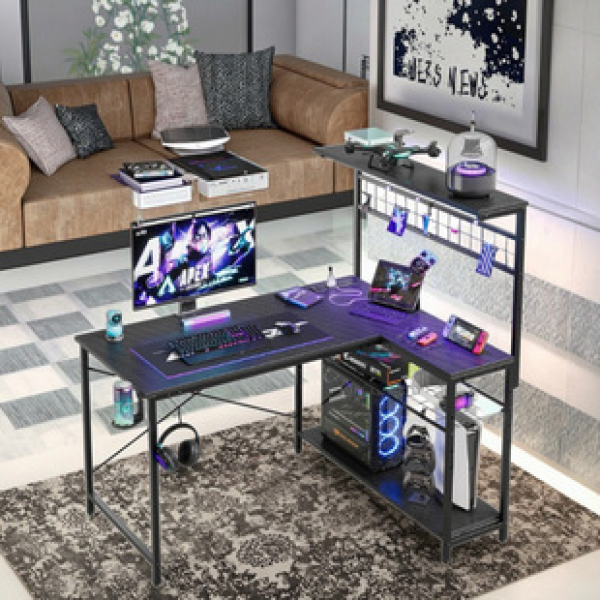 Cross border exclusive upgraded gaming table with LED lights, small writing desk with display stand, laptop desk