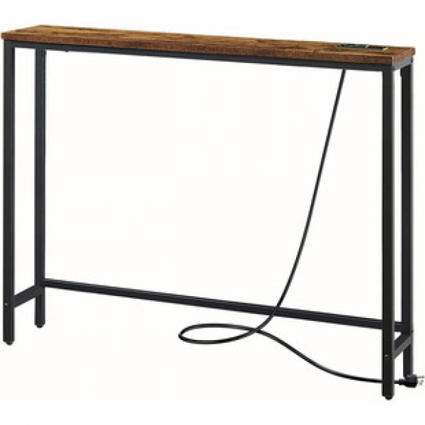 Console desk with 2 sockets and 2 USB ports, metal frame and X-shaped design, narrow living room corridor