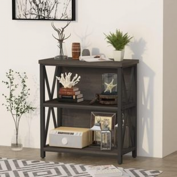 Cross border two-layer bookshelf, open type household bookshelf, floor standing storage rack, steel and wood storage rack, storage rack, manufacturer direct sales