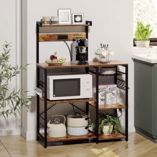 Cross border kitchen storage rack with 6 S-hook power sockets, mesh basket, kitchen shelf, microwave oven shelf, storage rack
