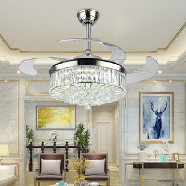 Living room, dining room, ceiling fan, crystal light, European style bedroom pendant light, luxury cross-border, Amazon invisible fan light