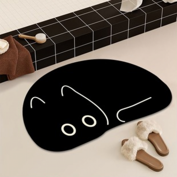Cartoon Luo Little Black Cat Diatom Mud Floor Mat Shower Room Quick drying Toilet Absorbent Foot Mat Entry Non slip Small Door Mat