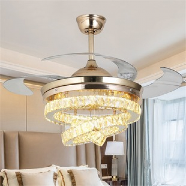 Cross border new silent bedroom fan light European living room household variable frequency intelligent ceiling fan light Restaurant crystal fan