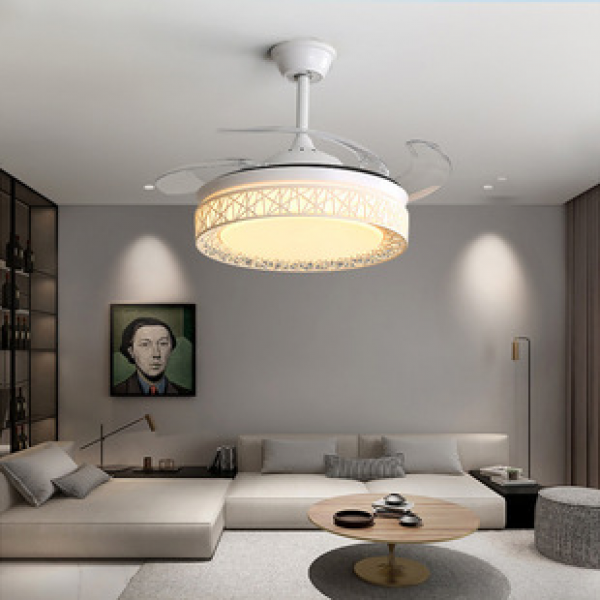 Ceiling fan light LED bedroom modern Zhongshan living room lighting decoration restaurant invisible cross-border simple fan light high-end feeling