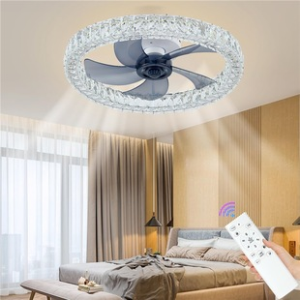 Bedroom Crystal Fan Light 2024 New Ceiling Fan Light with Electric Fan Light Ceiling Light Integrated Crystal Fan Light