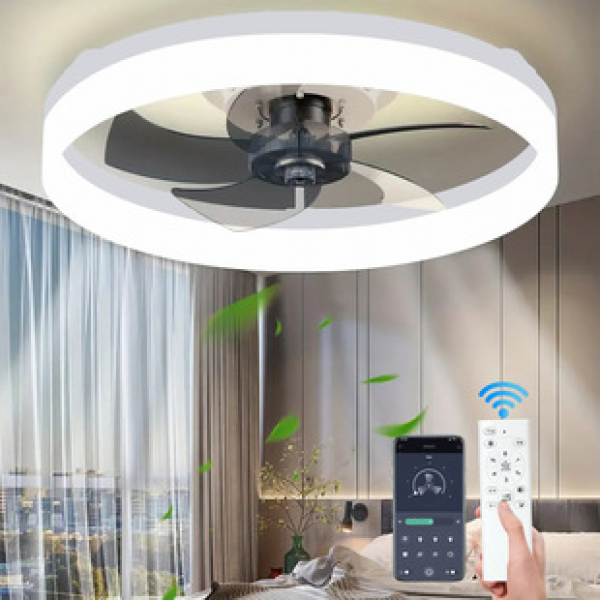 Cross border ceiling mounted bedroom fan light luxury Nordic restaurant invisible intelligent ceiling fan light Japanese and American standard wide voltage variable frequency
