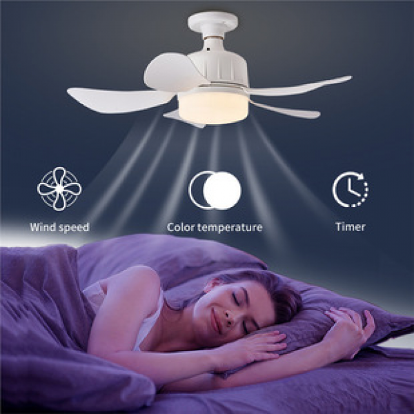 Cross border E27 screw adjustable dimming intelligent remote control LED fan light bedroom aromatherapy plastic small fan light
