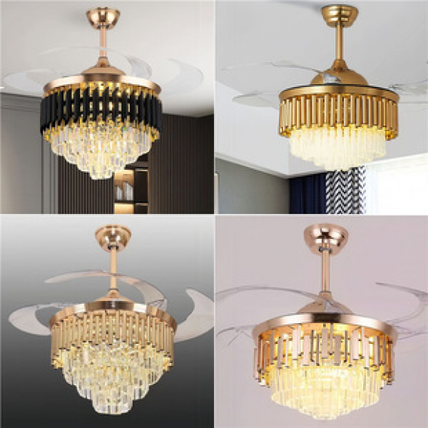Crystal invisible fan lamp, living room dining room, light luxury home, high-end and atmospheric new ceiling fan lamp, Zhongshan lighting cross-border