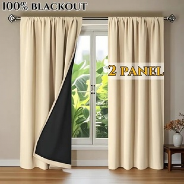 2PC new beige blackout cloth curtains, living room bedroom decoration curtains, personalized decoration pole curtains