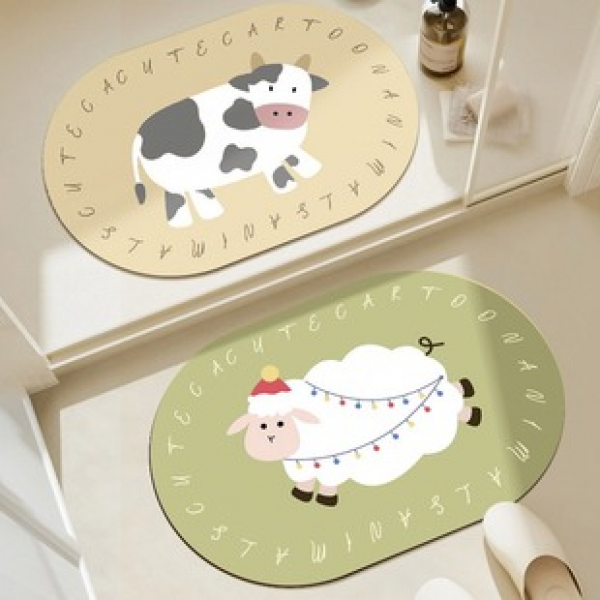 Cartoon animal bathroom diatom mud floor mat, household water absorption, quick drying, anti slip mat, bathroom dirt resistant printed foot mat