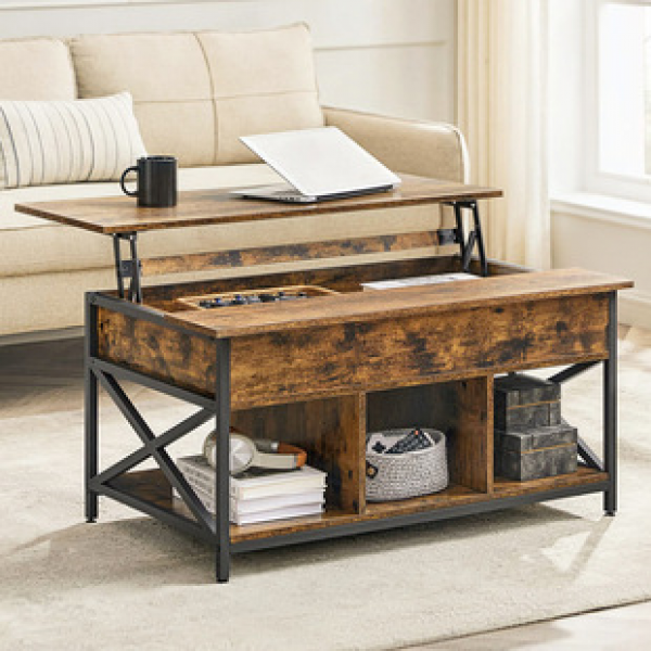 Living room coffee table, adjustable table, coffee table with storage space, steel wood structure, square table, factory direct sales trend