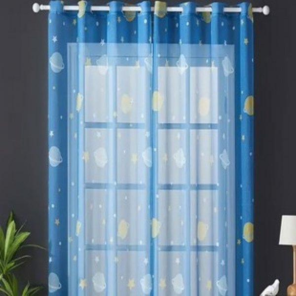 1PC new blue starry sky moon children's curtains, living room bedroom decoration curtains, personalized pole window curtains, curtains
