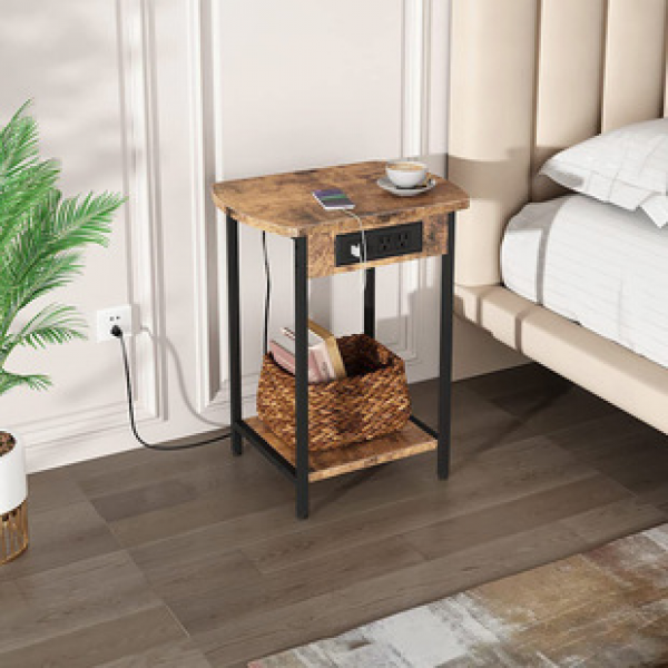Suitable for living rooms, bedrooms, side tables, furniture, in stock, simple multi-layer edge tables with sockets, easy to assemble edge tables, coffee tables