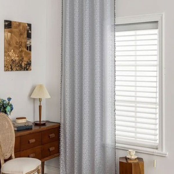 1PC New Grey Leaf Curtains Living Room Bedroom Decoration Window Screens Curtains Transparent but Impermeable Personalized Decoration Wearing Rod
