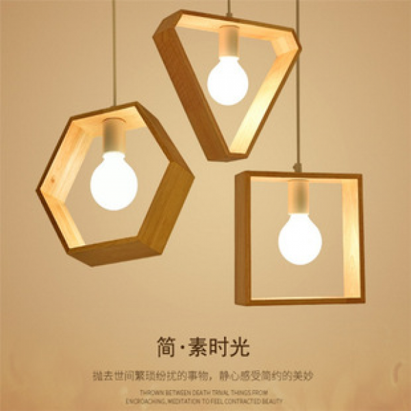 Nordic style bedroom, bedside, dining room, light bar, cozy wooden art lighting, triangular geometric creative pendant lamp