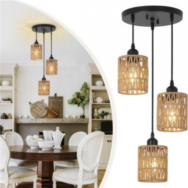 American hemp rope woven chandelier, homestay, Chinese restaurant, hotel, guesthouse, bar counter, bedroom, handmade three head ceiling light