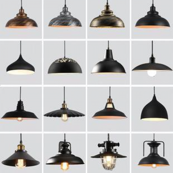 Vintage industrial style wrought iron restaurant chandelier coffee shop bar counter nostalgic single headed pot lid restaurant table lampshade