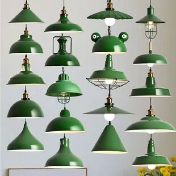 Hong Kong style retro industrial style American style dark green red hotpot restaurant barbecue restaurant restaurant nostalgic lampshade pendant light